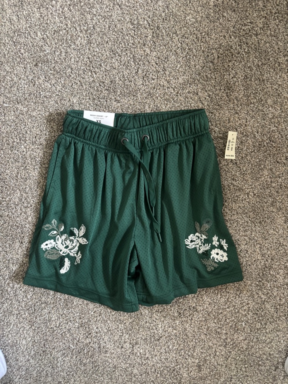 Aeropostale Dark Green Floral Embroidered Athletic Shorts